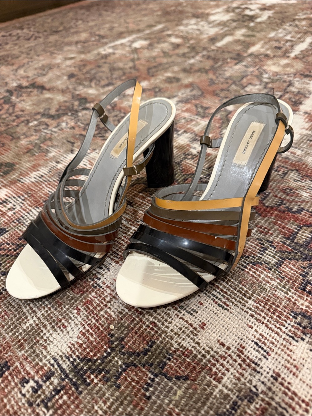 Marc Jacobs Multi-Strip Patent Slingback Heels